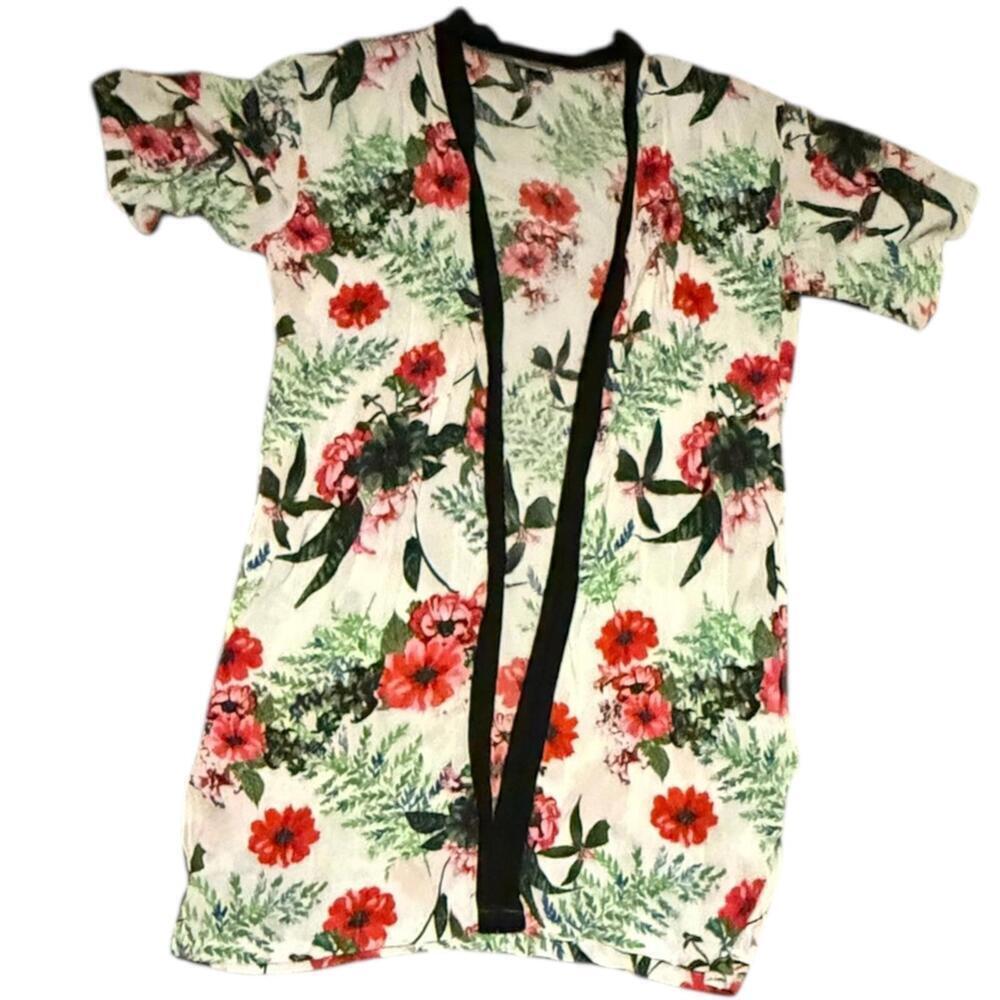 Lulu by Lulu Guinness Floral Kimono Cardigan S Short Sleeve Open Front